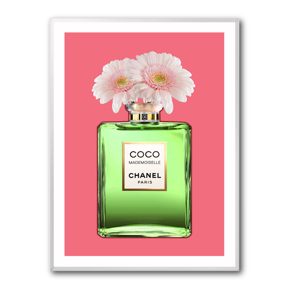 Green Coco Chanel With Flowers Wall Art